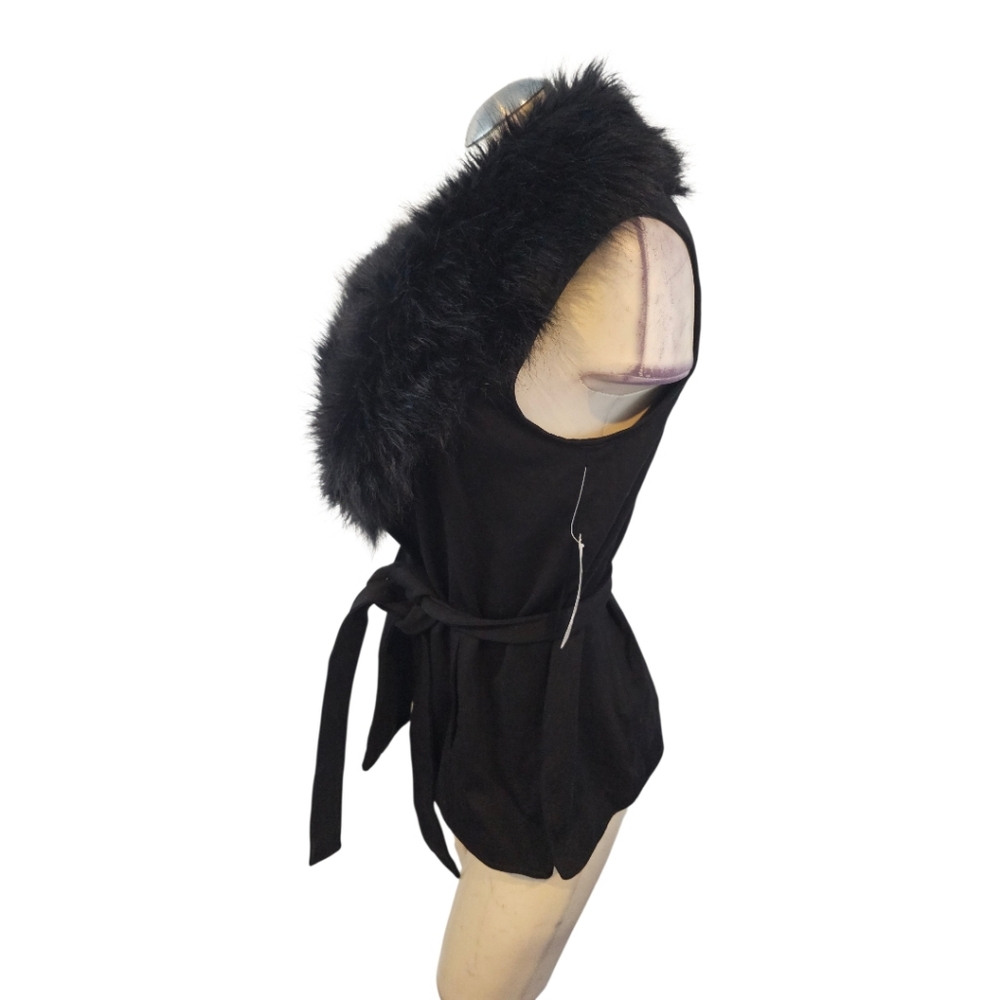 Chico's Size 1 M Elegant Black Belted Vest with Faux Collar - Picture 3 of 7